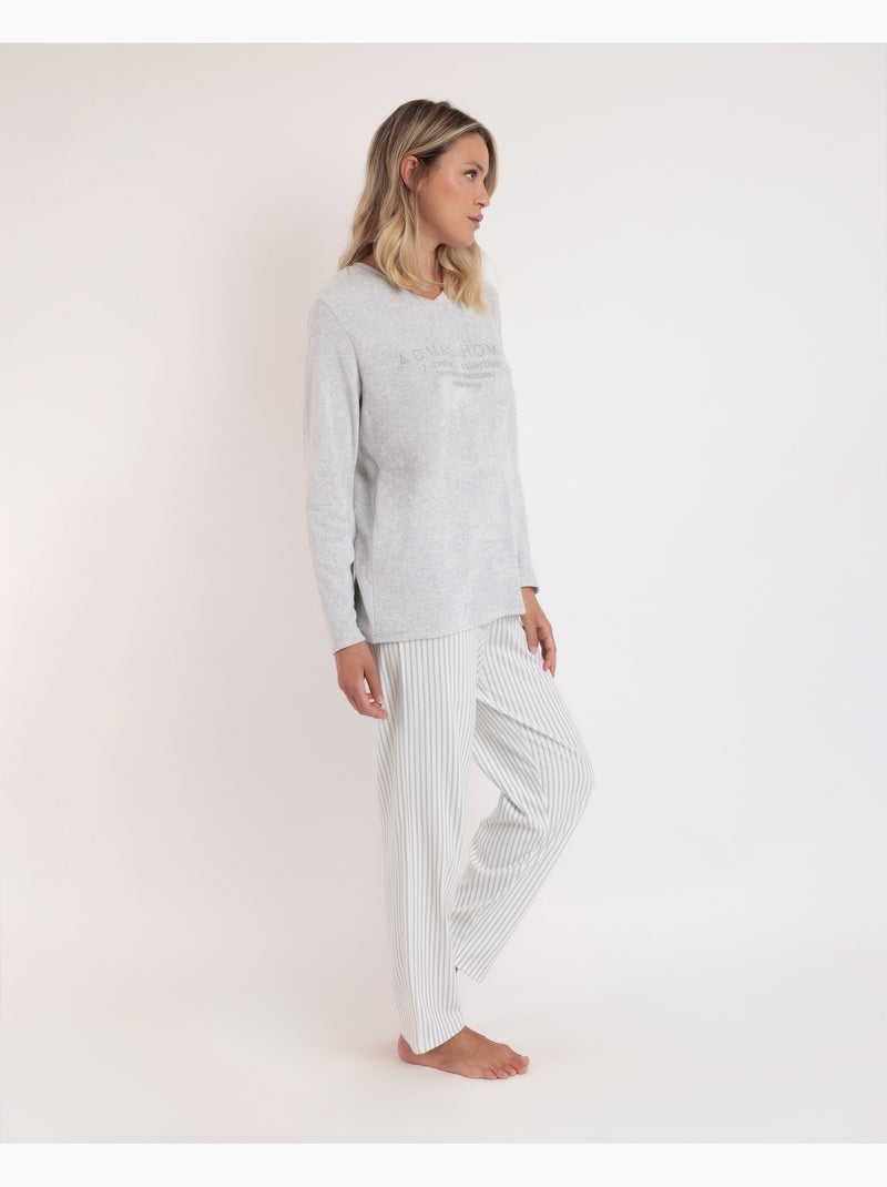 ADMAS Pijama Manga Larga Doble Velvet Soft Pico para Mujer Gris perla - Kiabi