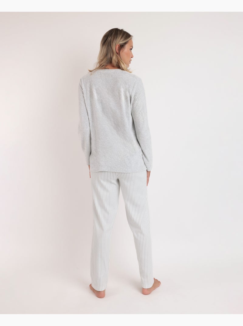 ADMAS Pijama Manga Larga Doble Velvet Soft Pico para Mujer Gris perla - Kiabi