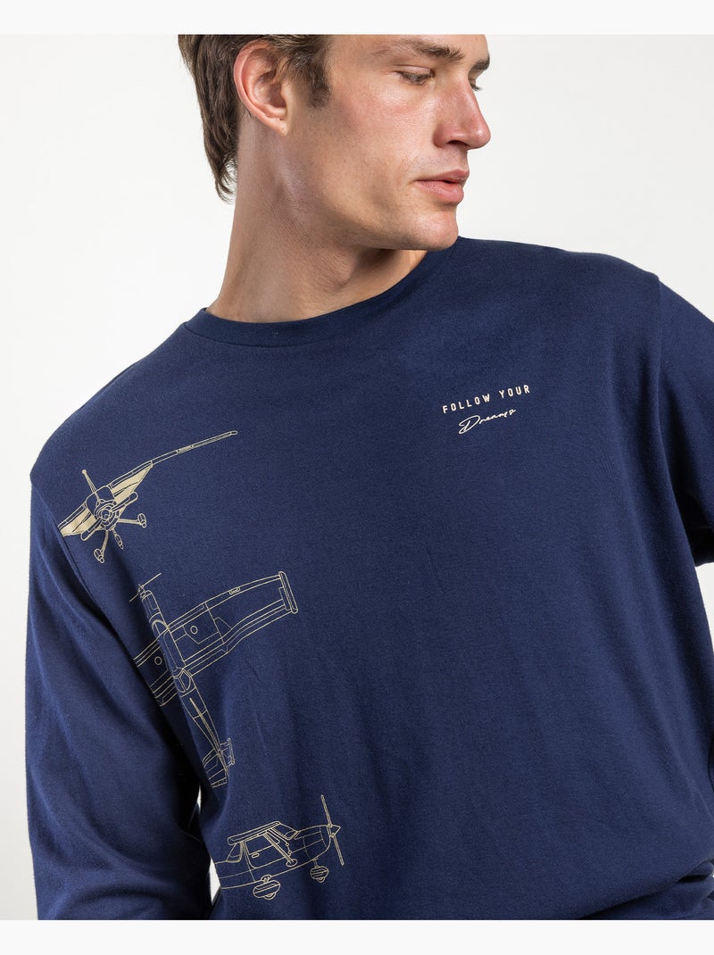 ADMAS Pijama Manga Larga Follow Your Dreams Plane para Hombre Azul marino - Kiabi