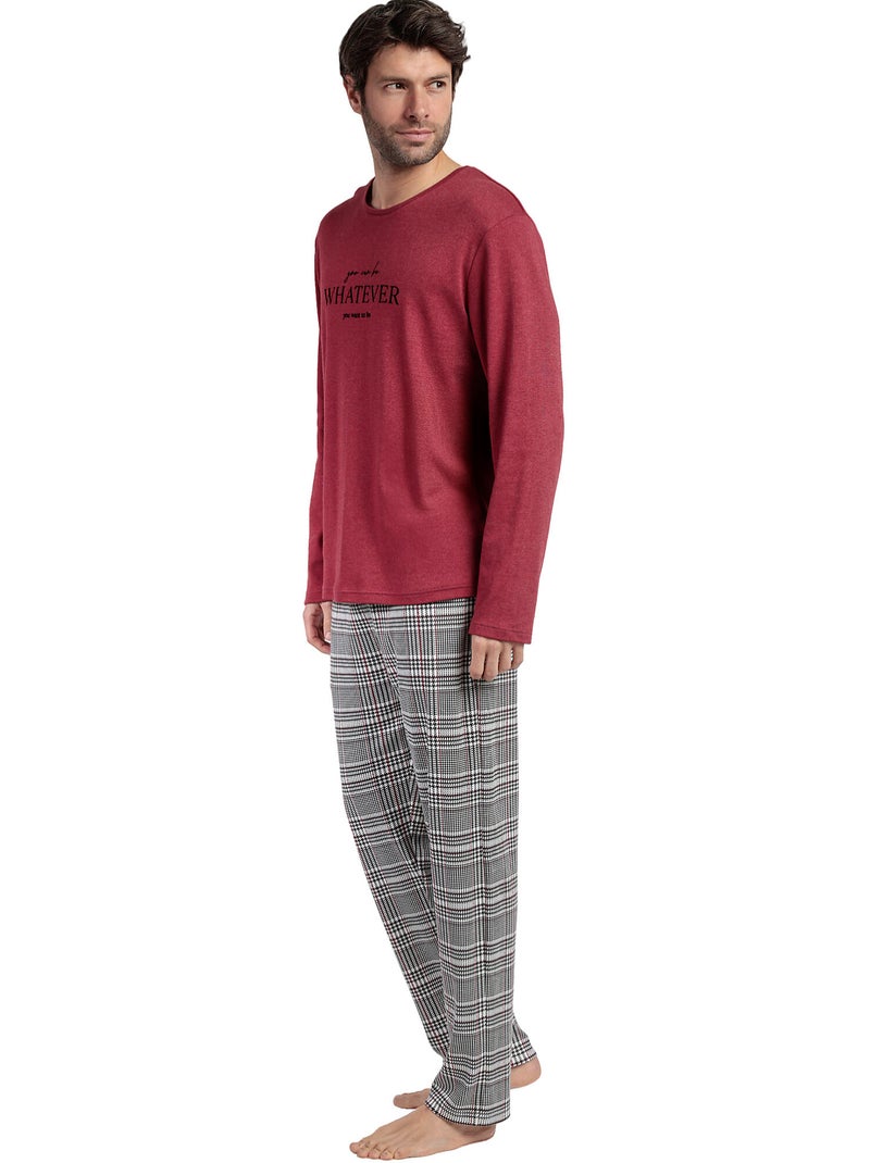 ADMAS Pijama Manga Larga Houndstooth para Hombre Burdeos - Kiabi