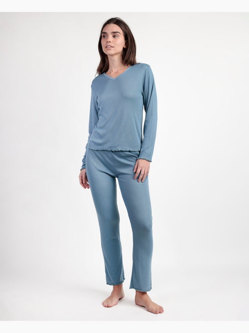 ADMAS Pijama Manga Larga Pico Soft Canalé para Mujer - Kiabi ADMAS Pijama Manga Larga Pico Soft Canalé para Mujer - Kiabi