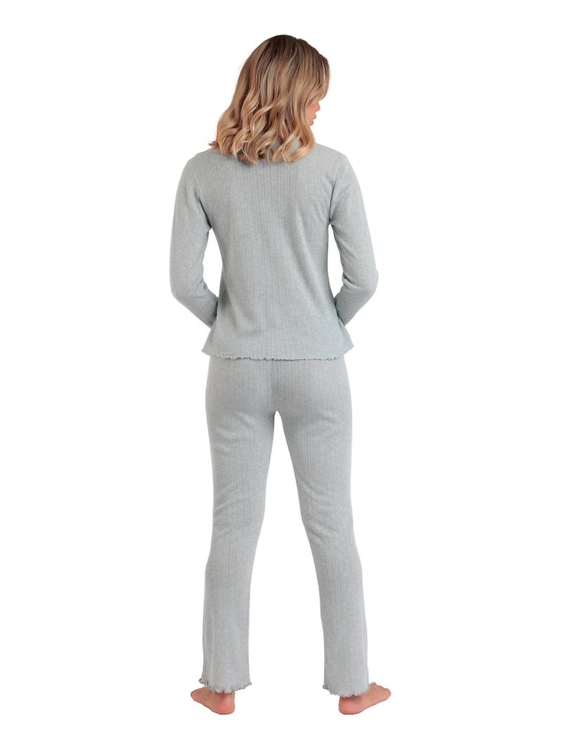 ADMAS Pijama Manga Larga Pico Soft Canalé para Mujer Gris - Kiabi