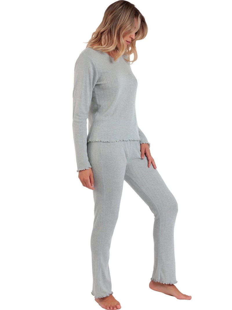 ADMAS Pijama Manga Larga Pico Soft Canalé para Mujer Gris - Kiabi