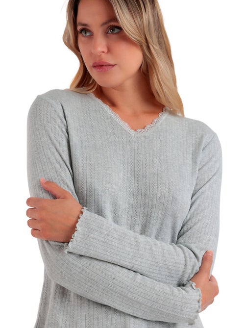 ADMAS Pijama Manga Larga Pico Soft Canalé para Mujer - Kiabi
