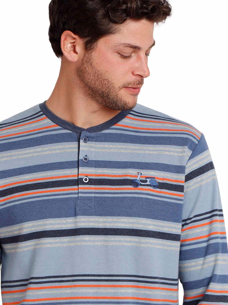 ADMAS Pijama Manga Larga Rayas Vespa Style para Hombre Azul - Kiabi