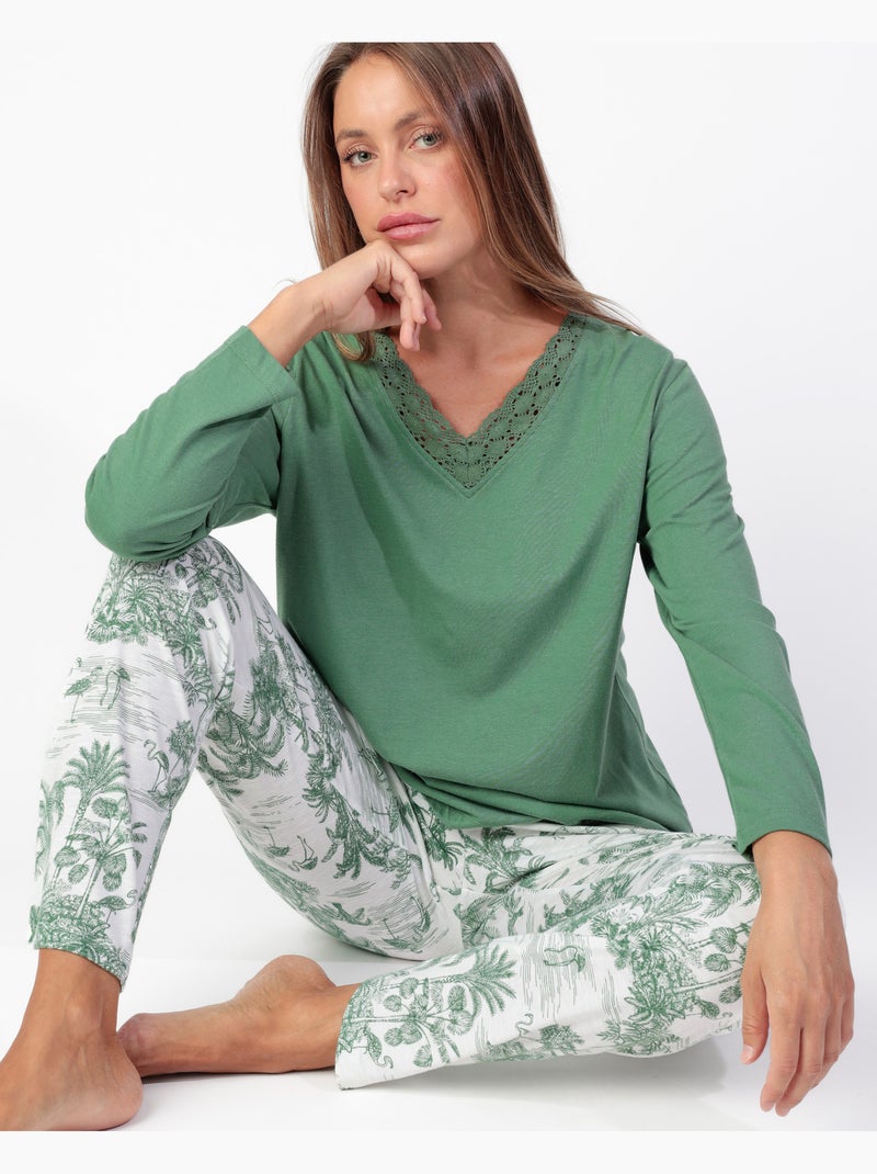 ADMAS Pijama Manga Larga Summer Paradise para Mujer Verde bosque - Kiabi