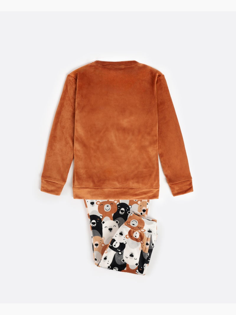 ADMAS Pijama Manga Larga Velvet Bear Family para Niña Marrón - Kiabi