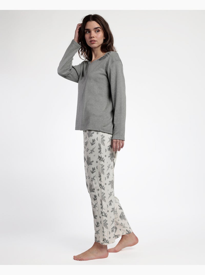 ADMAS Pijama Manga Larga Winter Wood para Mujer Gris jaspeado - Kiabi