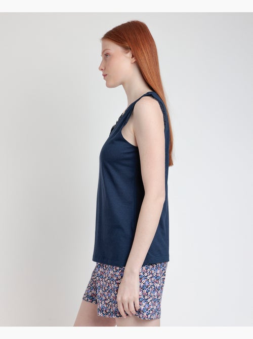 ADMAS Pijama Sin Mangas Blue And Pink Liberty para Mujer - Kiabi ADMAS Pijama Sin Mangas Blue And Pink Liberty para Mujer - Kiabi