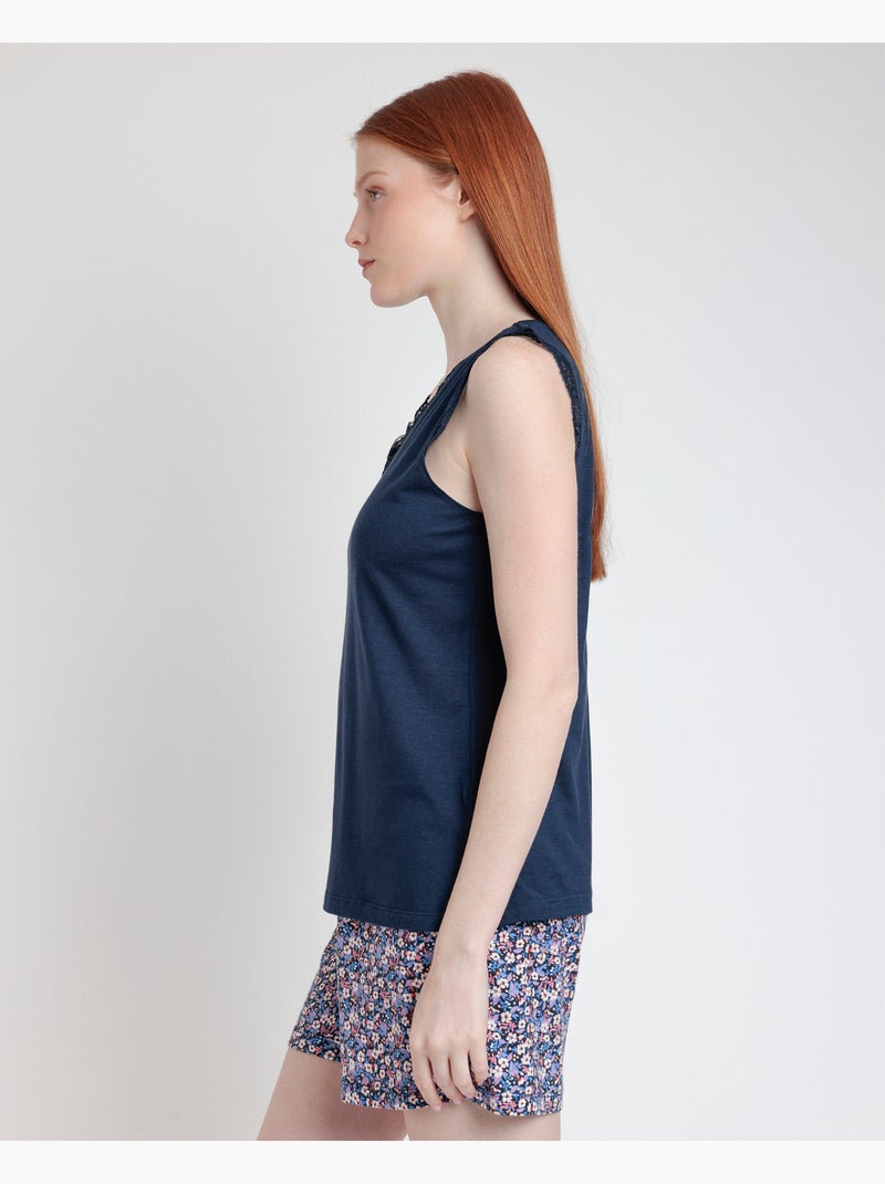 ADMAS Pijama Sin Mangas Blue And Pink Liberty para Mujer Azul marino - Kiabi