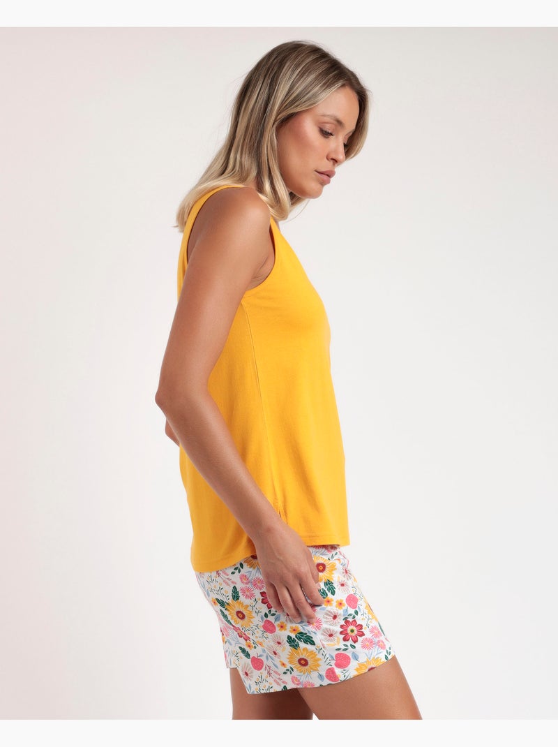 ADMAS Pijama Sin Mangas Gold Flowers para Mujer Mostaza - Kiabi