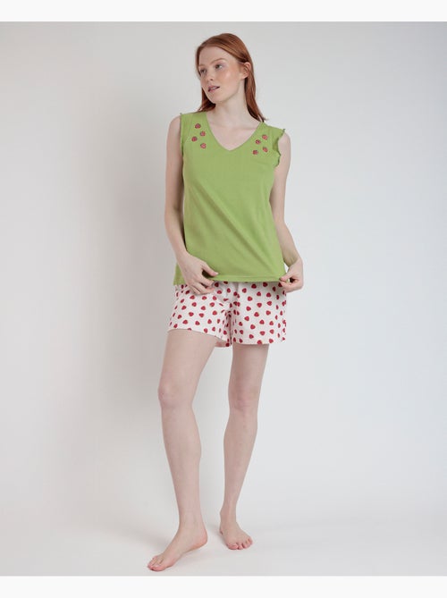 ADMAS Pijama Sin Mangas Strawberry Field para Mujer - Kiabi ADMAS Pijama Sin Mangas Strawberry Field para Mujer - Kiabi
