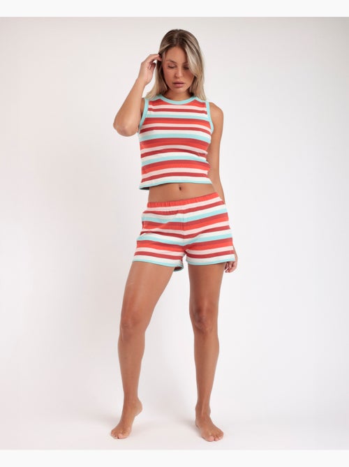ADMAS Pijama Sin Mangas Stripes Colors para Mujer - Kiabi ADMAS Pijama Sin Mangas Stripes Colors para Mujer - Kiabi