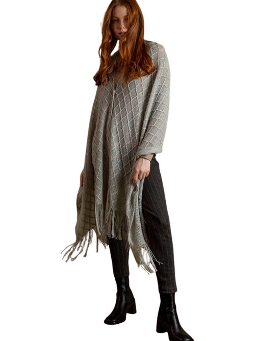 ADMAS Poncho de Punto Abierto Botones Knitted Elegance para Mujer - Kiabi