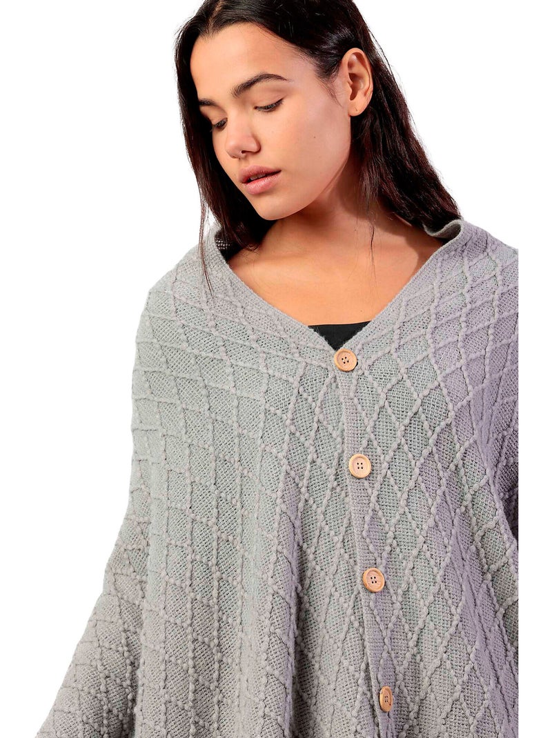 ADMAS Poncho de Punto Abierto Botones Knitted Elegance para Mujer Gris - Kiabi