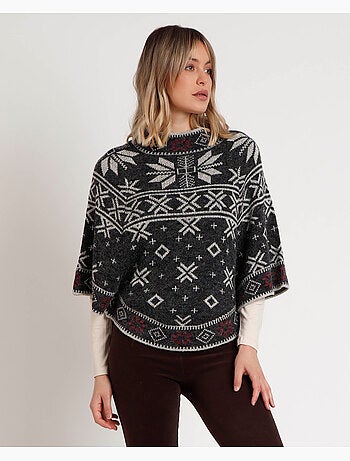ADMAS Poncho de Punto Cenefa Snow para Mujer