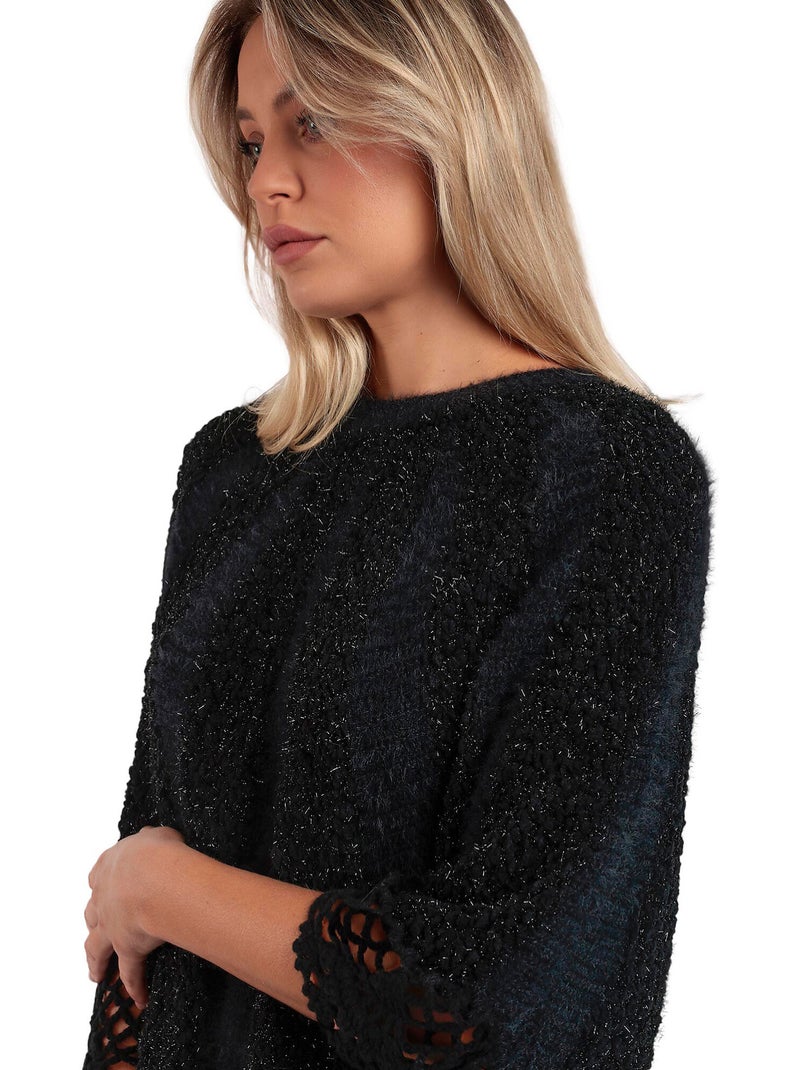 ADMAS Poncho de Punto Liso Romantic para Mujer Negro - Kiabi