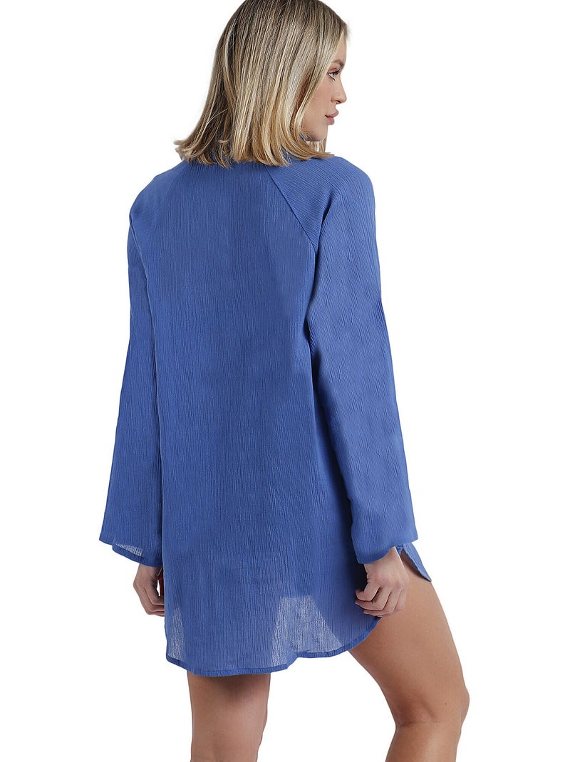 ADMAS Vestido Camisero Manga Larga Playa para Mujer Azul - Kiabi