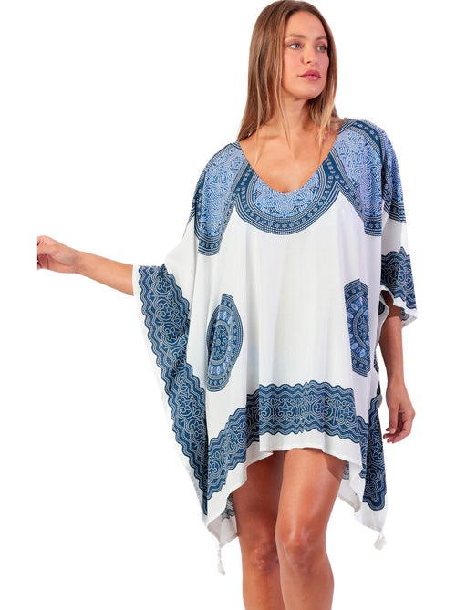 ADMAS Vestido Kaftano Manga Corta Azul para Mujer - Kiabi ADMAS Vestido Kaftano Manga Corta Azul para Mujer - Kiabi