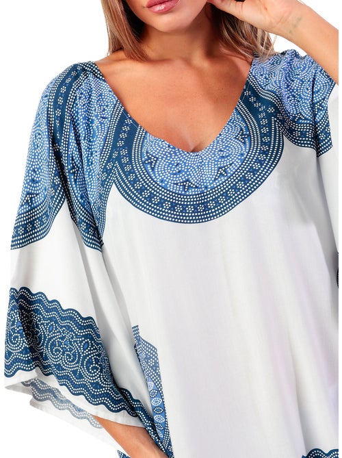 ADMAS Vestido Kaftano Manga Corta Azul para Mujer - Kiabi ADMAS Vestido Kaftano Manga Corta Azul para Mujer - Kiabi