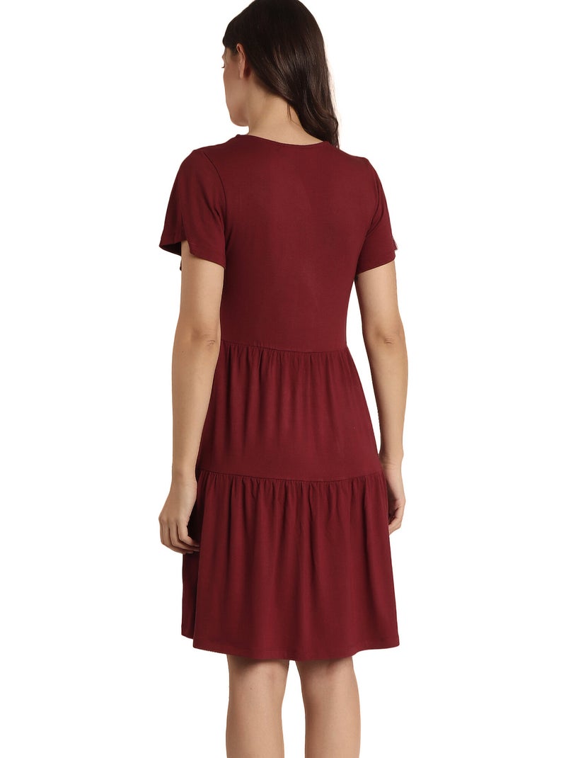 ADMAS Vestido Manga Corta Cute para Mujer Burdeos - Kiabi