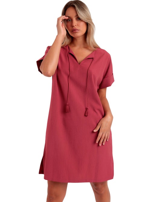 ADMAS Vestido Manga Corta Linen Style para Mujer - Kiabi ADMAS Vestido Manga Corta Linen Style para Mujer - Kiabi