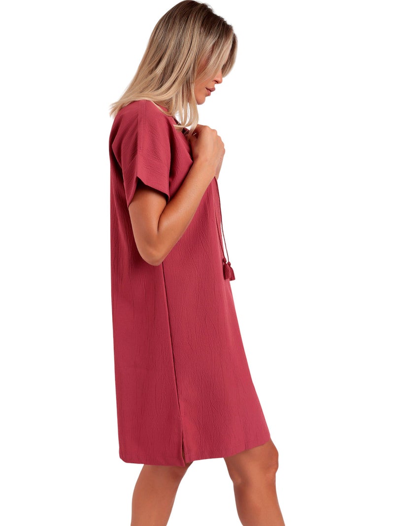 ADMAS Vestido Manga Corta Linen Style para Mujer Rojo - Kiabi