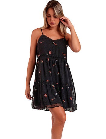 ADMAS Vestido Tirantes Orientel Flowers Frunces para Mujer