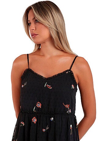 ADMAS Vestido Tirantes Orientel Flowers Frunces para Mujer