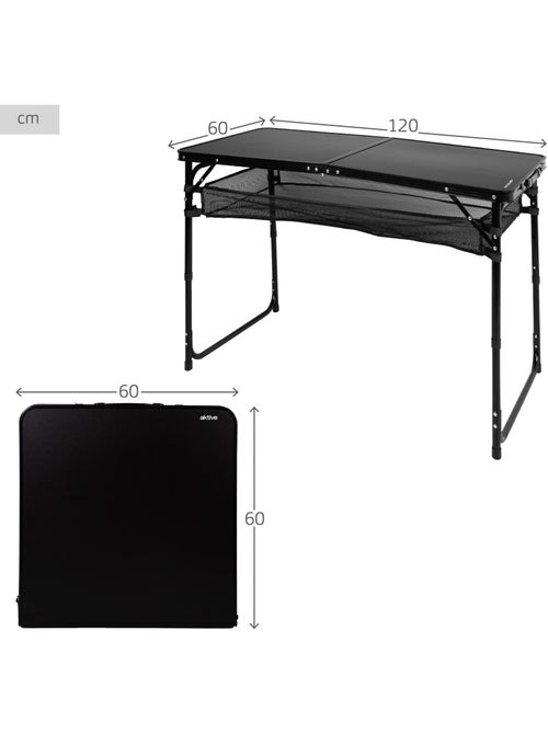 Aktive mesa plegable camping ajustable en altura y antideslizante negra con red - Kiabi