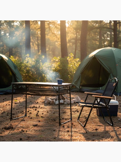 Aktive mesa plegable camping ajustable en altura y antideslizante negra con red - Kiabi