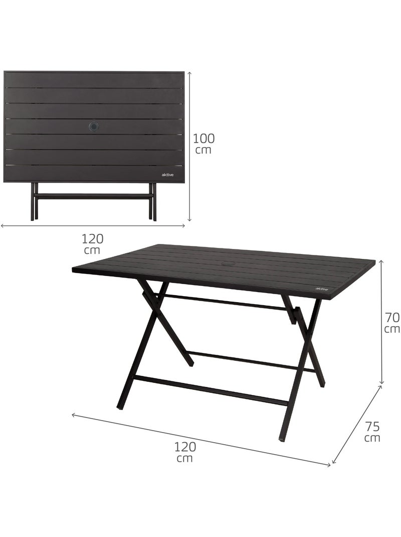 Aktive mesa plegable de jardín de acero 4 personas con agujero para sombrilla 120x75x70 cm Negro - Kiabi