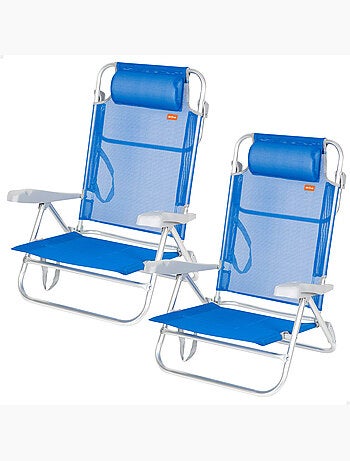 Aktive pack de 2 sillas de playa plegables y reclinables 8 posiciones azul c/cojín