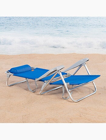 Aktive pack de 2 sillas de playa plegables y reclinables 8 posiciones azul c/cojín