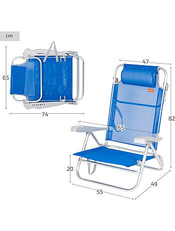 Aktive pack de 2 sillas de playa plegables y reclinables 8 posiciones azul c/cojín