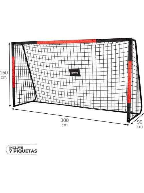Aktive portería de fútbol 300x90x160 cm de acero con red resistente y 7 piquetas - Kiabi