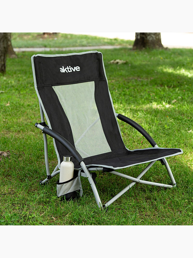 Aktive silla plegable 50x51x67 cm camping baja y transpirable c/posavasos Negro - Kiabi