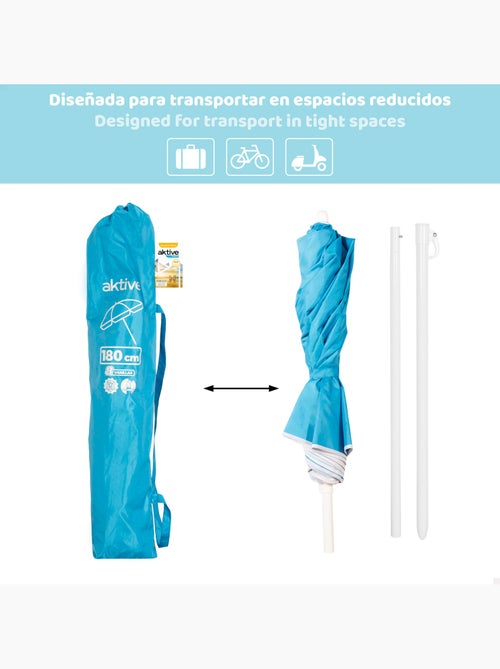 Aktive sombrilla playa plegable compacta 8 varillas 180 cm azul - Kiabi