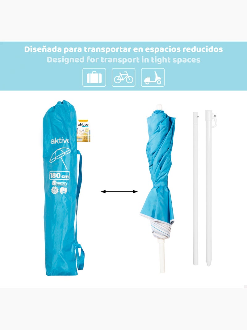 Aktive sombrilla playa plegable compacta 8 varillas 180 cm azul Azul - Kiabi