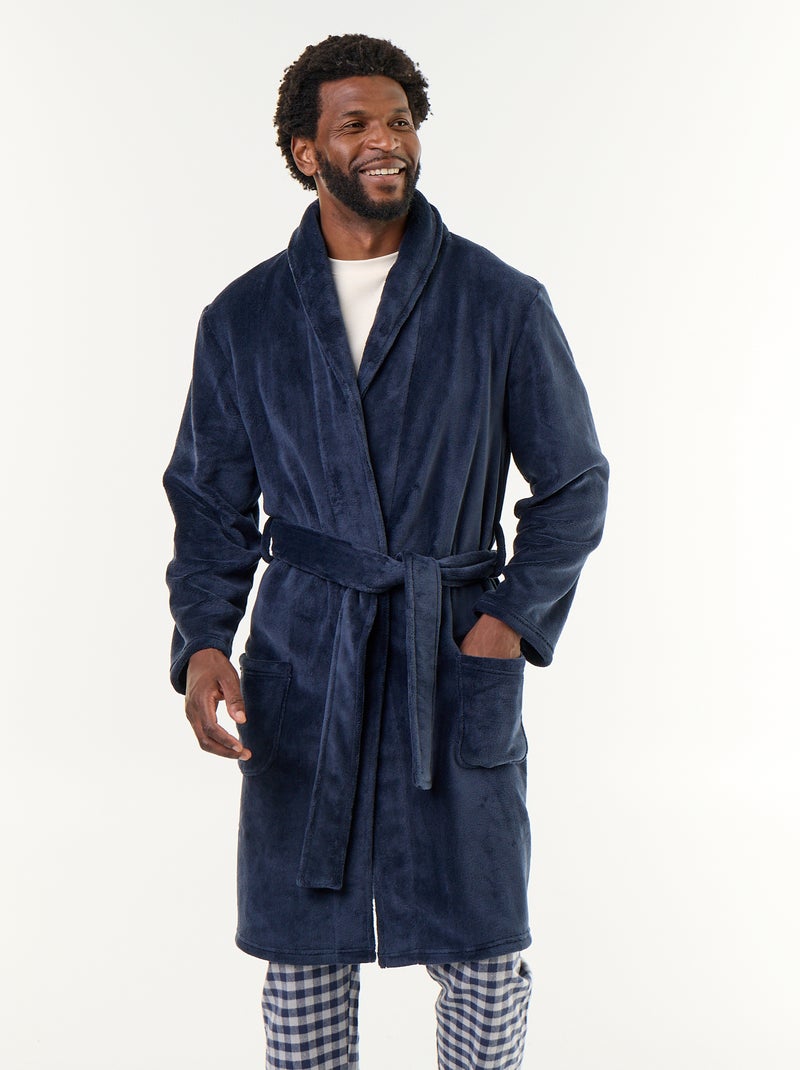 Albornoz de forro polar con cinturón Azul - Kiabi