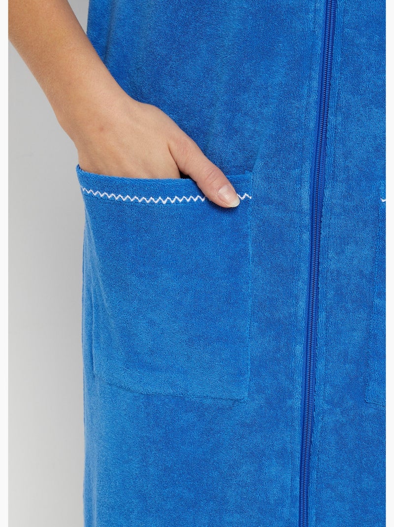 Albornoz de rizo de algodón liso con cremallera - Afibel Azul - Kiabi