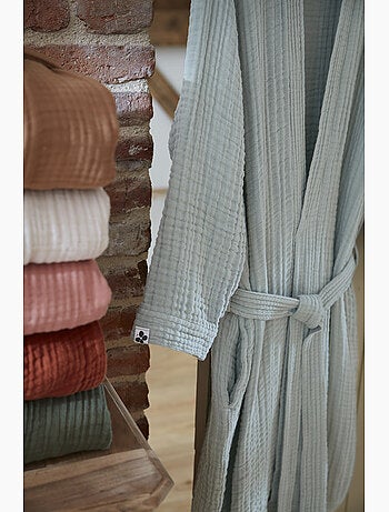 Albornoz kimono unisex de cuádruple gasa de algodón 220 g/m²