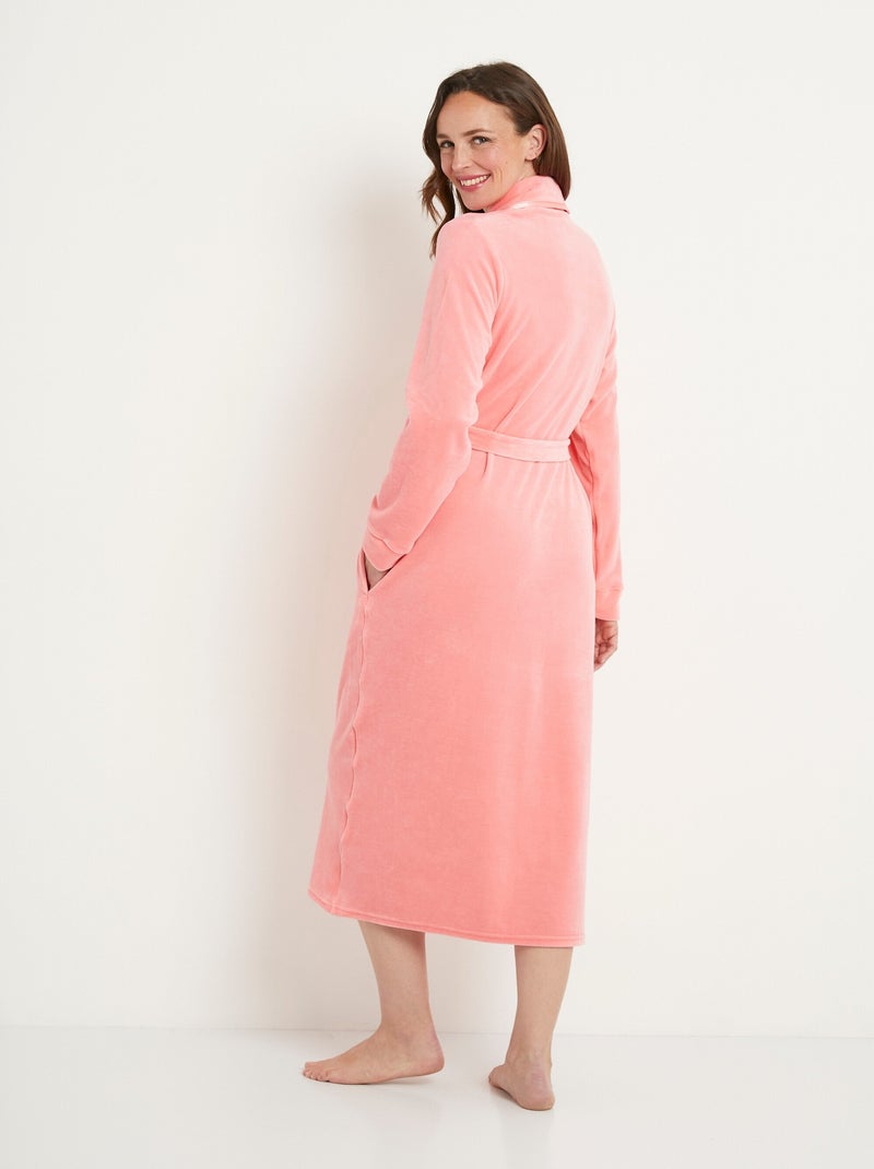 Albornoz largo de terciopelo liso con cuello chal - Afibel Rosa - Kiabi