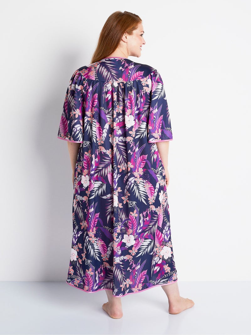 Albornoz largo raso flores botones - Afibel Violeta - Kiabi