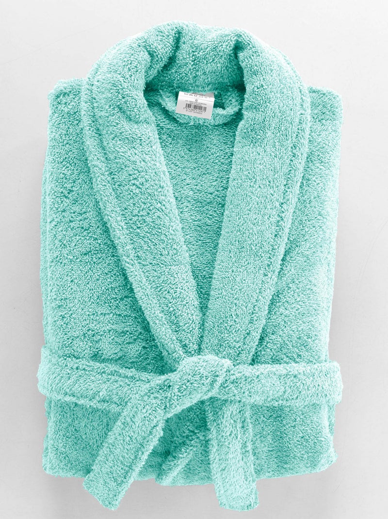 Albornoz liso con cuello chal Azul celadón - Kiabi