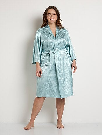 Albornoz tipo kimono de satén de largo medio con estampado de leopardo - Afibel