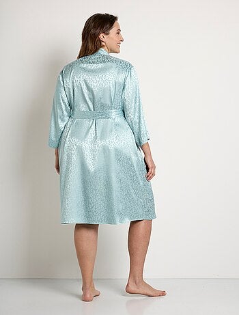 Albornoz tipo kimono de satén de largo medio con estampado de leopardo - Afibel