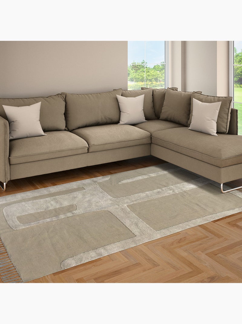 Alfombra 100% algodón abstracta con flecos – Future Home Beige - Kiabi