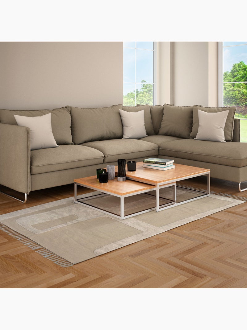 Alfombra 100% algodón abstracta con flecos – Future Home Beige - Kiabi
