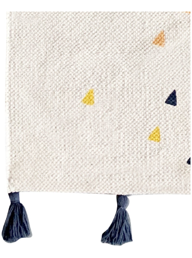 Alfombra de algodón tejido LALAMA 'Future Home' cactus con pompón azul 50 x 120 cm Blanco - Kiabi